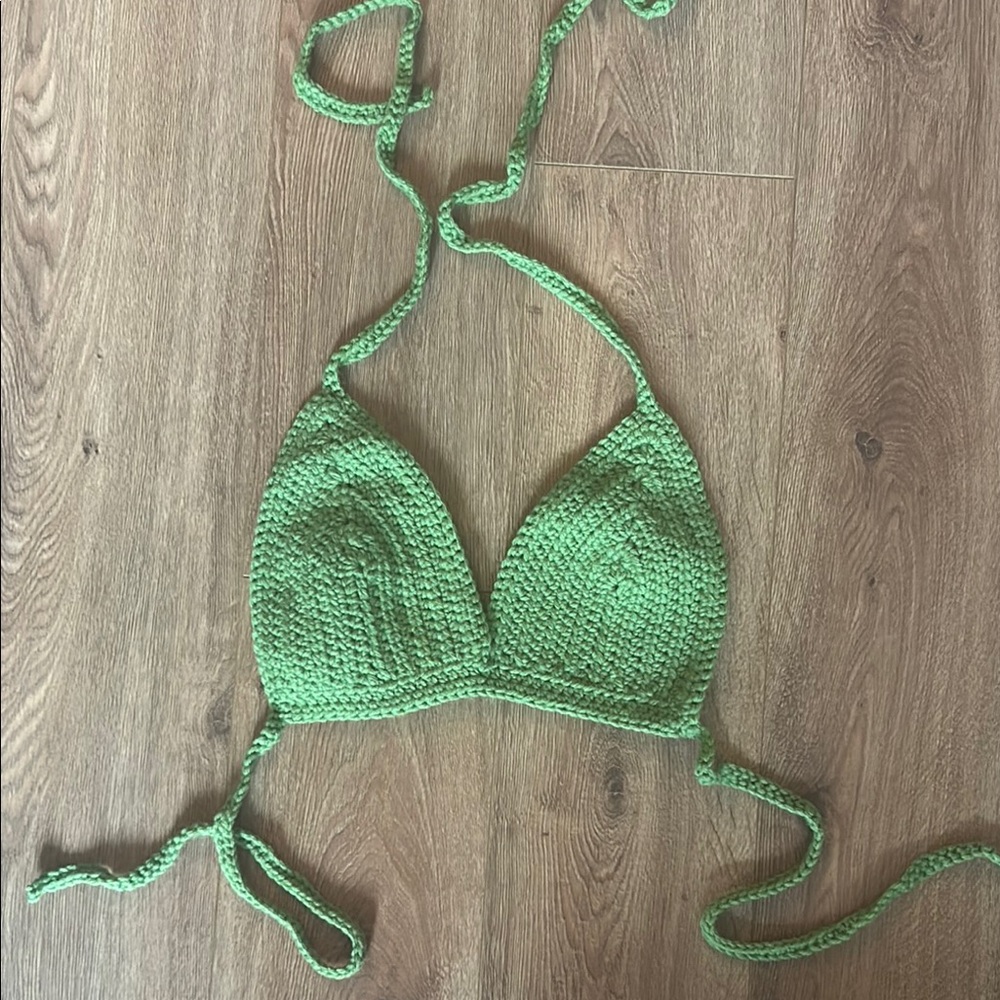 Green Crochet Halter Top /bikini style top size S